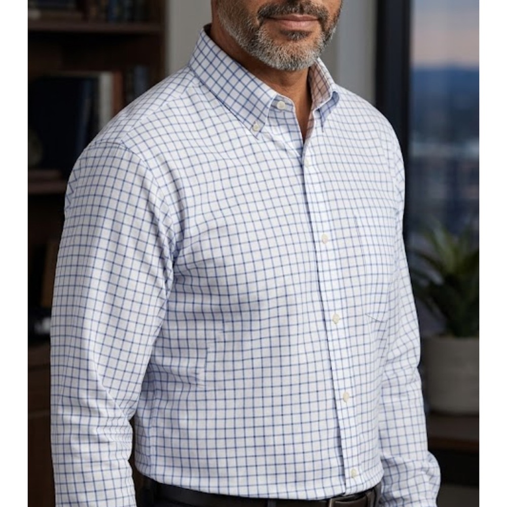 Jos. A. Bank Blue and White Grid Pattern Shirt